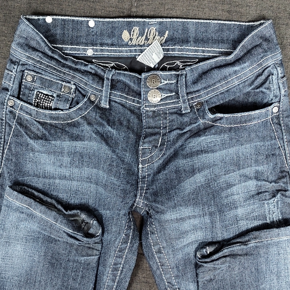 Jeans Skinny Red Rivet Rhinestone - Picture 3 of 5